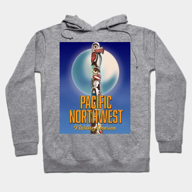 Pacific northwest totem pole travel poster Hoodie by nickemporium1